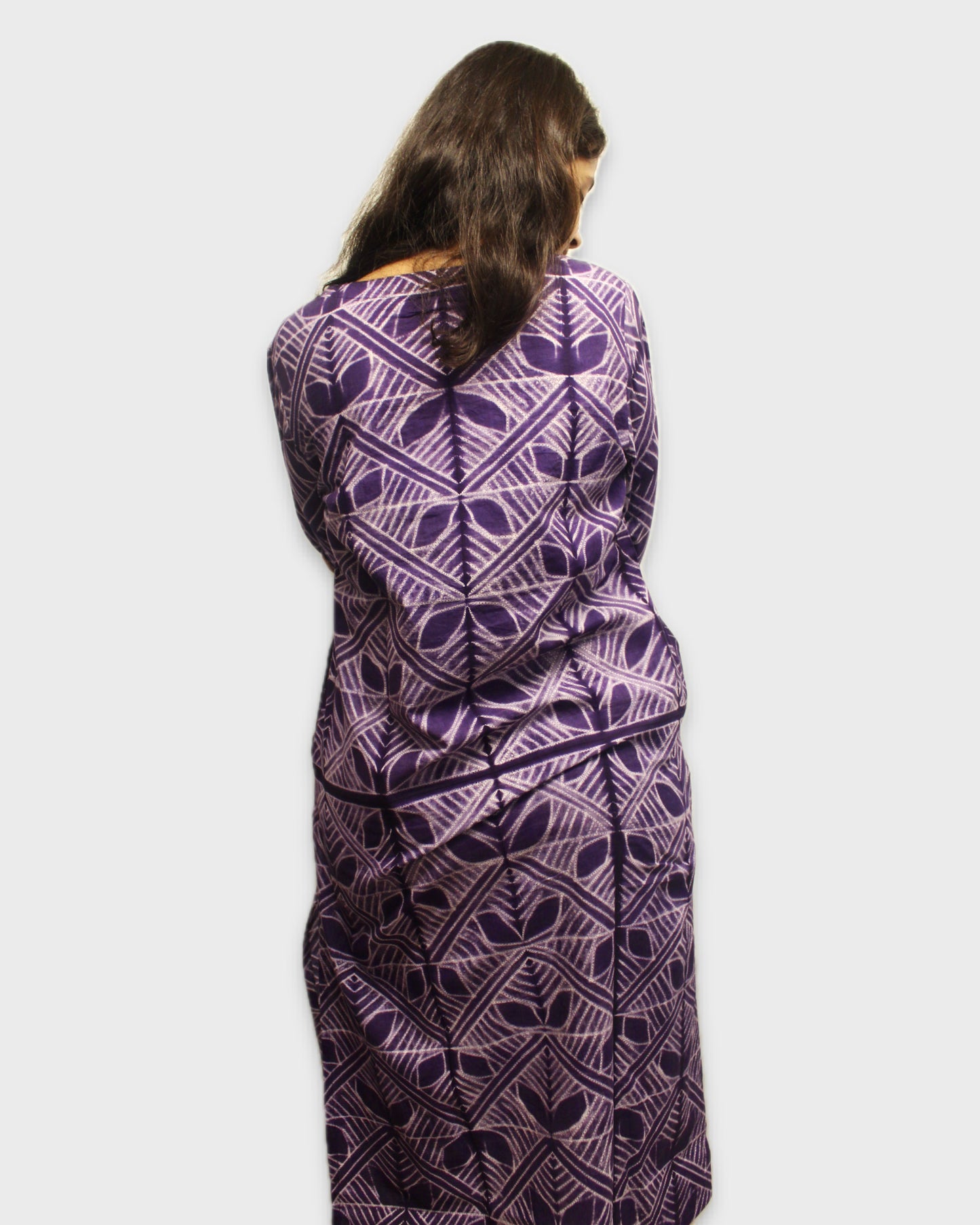 Shibori Dyed Cotton Kurta with Hand Embroidery - Purple