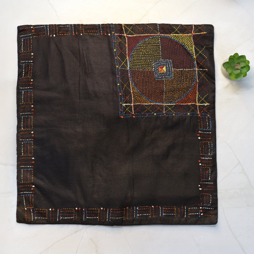 Hand Embroidered Silk Cushion Covers - Black