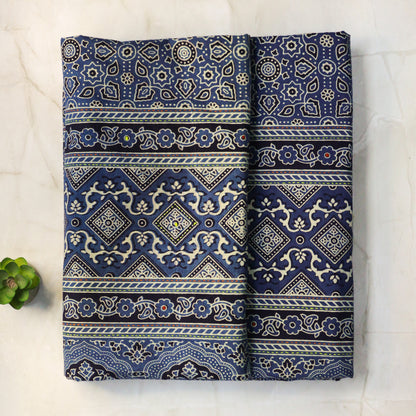 Handcrafted Ajrakh Print Double Bedcover - Blue