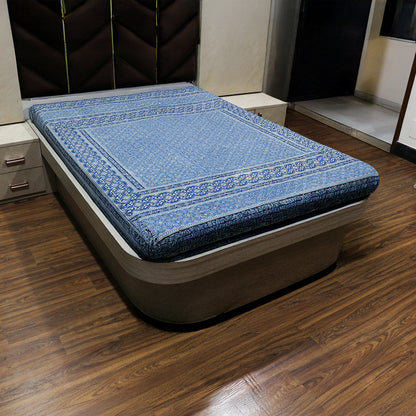 Handcrafted Ajrakh Print Double Bedcover - Blue