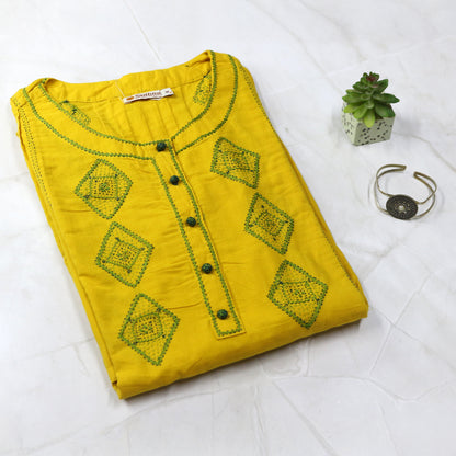 Nazm Pintuck Kurta - Yellow