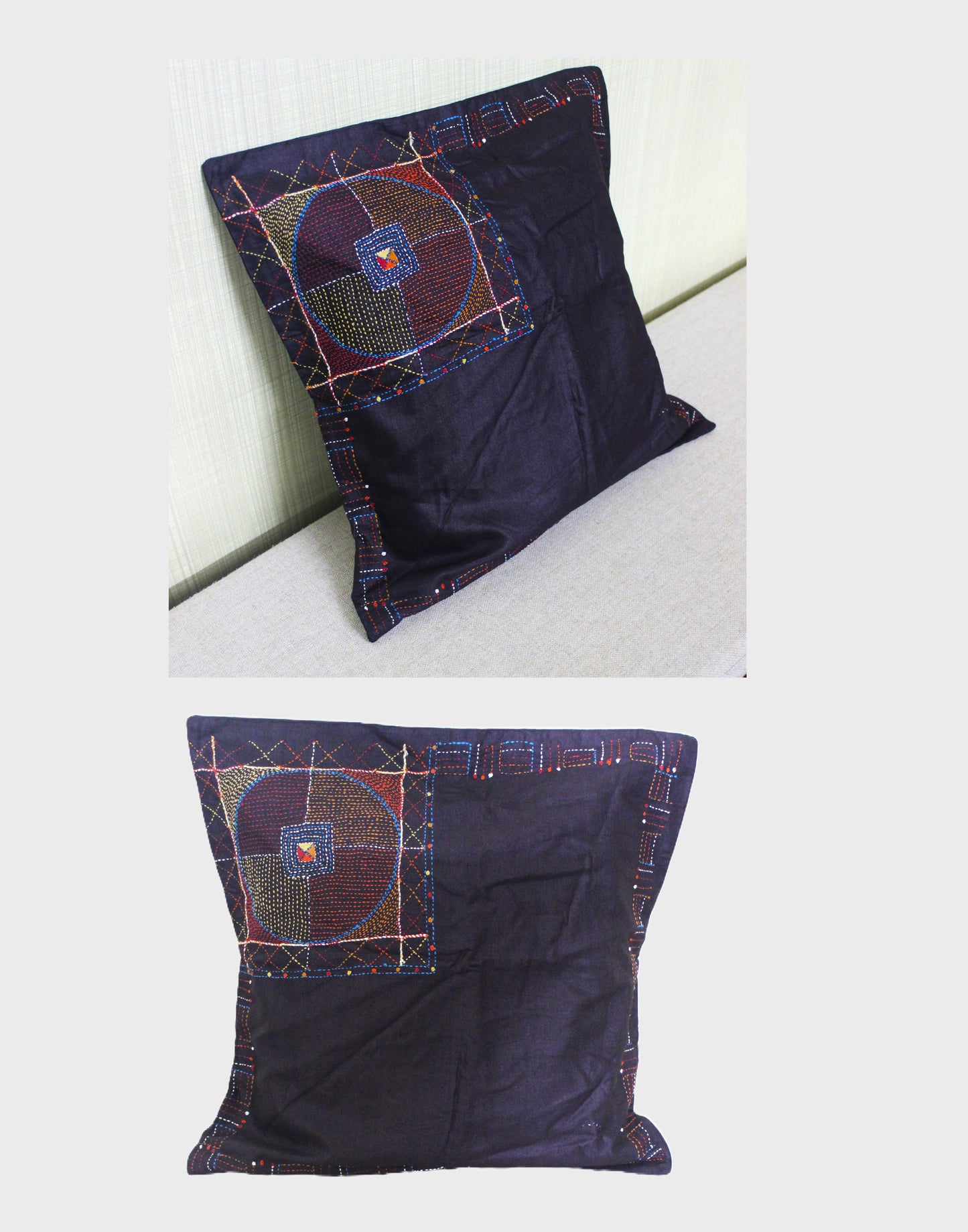 Hand Embroidered Silk Cushion Covers - Black