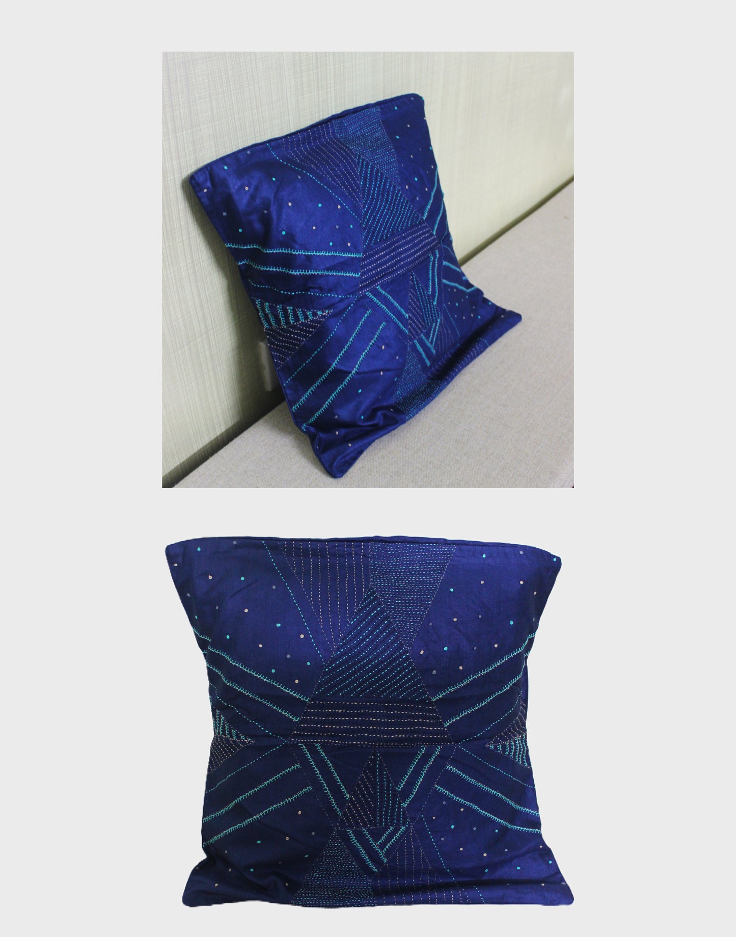 Hand Embroidered Silk Cushion Covers - Blue