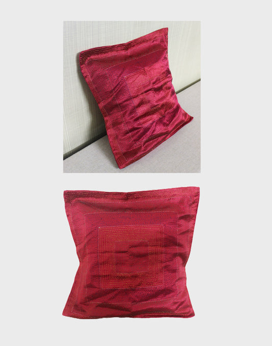 Tanka Work Silk Cushion Covers - Crimson Red