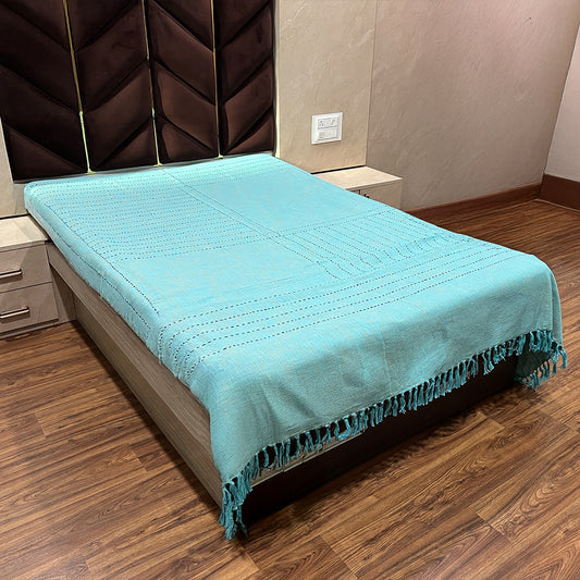 Handloom Harmony Double Bed Bedcover - Sky Blue