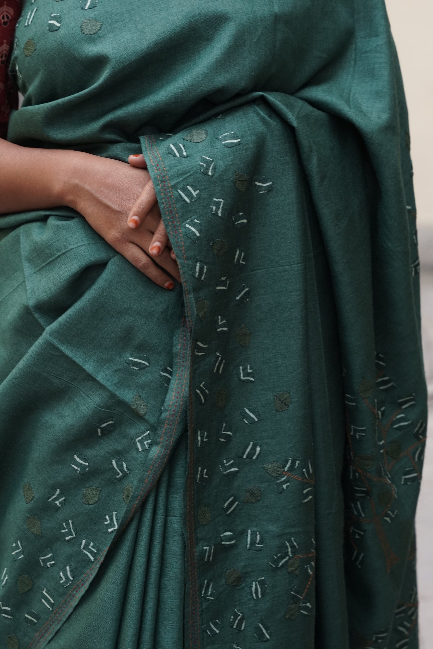 Handcrafted Tree of Life Appliqué Pure Silk Saree