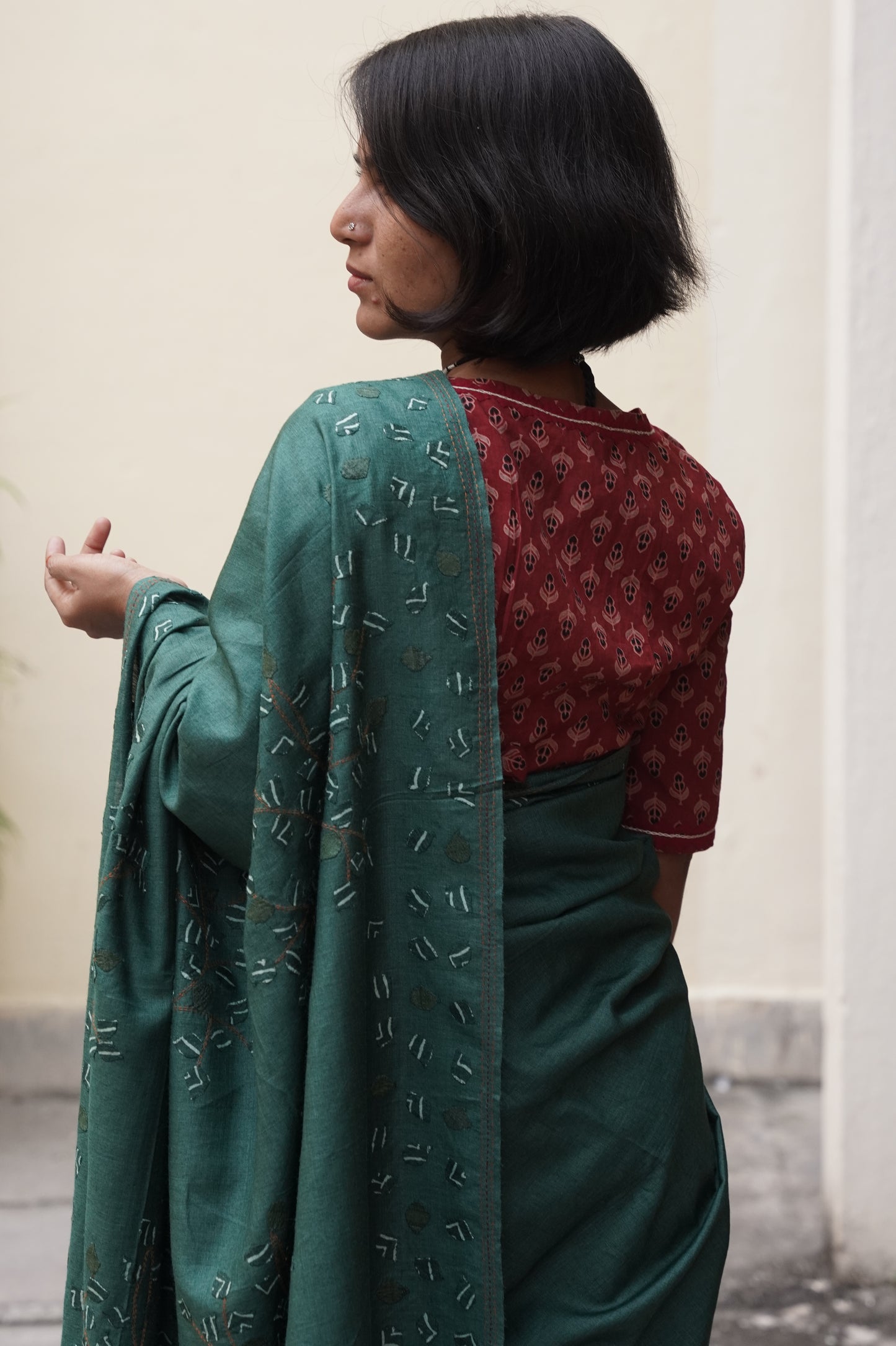 Handcrafted Tree of Life Appliqué Pure Silk Saree