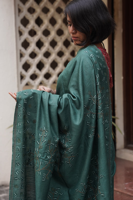 Handcrafted Tree of Life Appliqué Pure Silk Saree