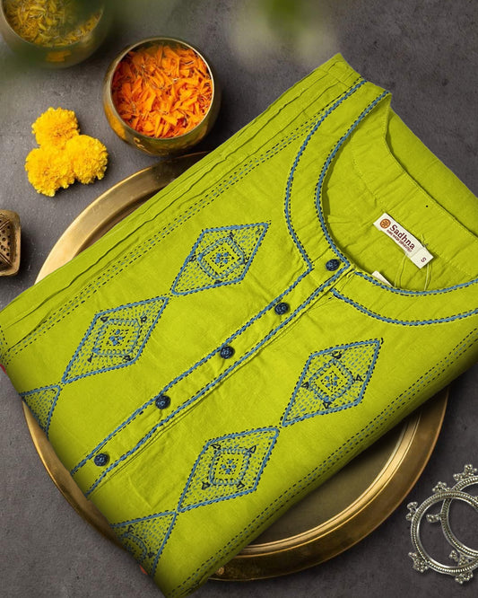 Nazm Pintuck Kurta - Green