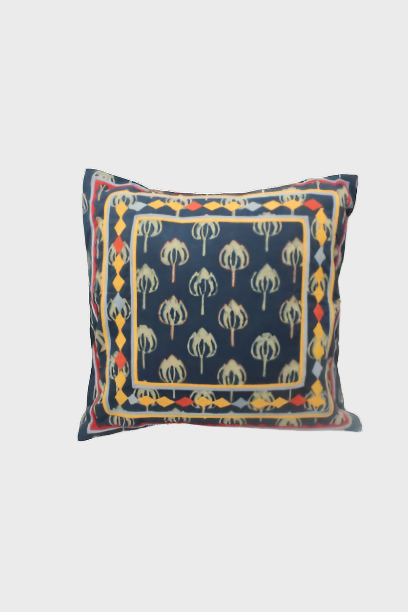 Block Printed Applique Cushion Cover - Blue