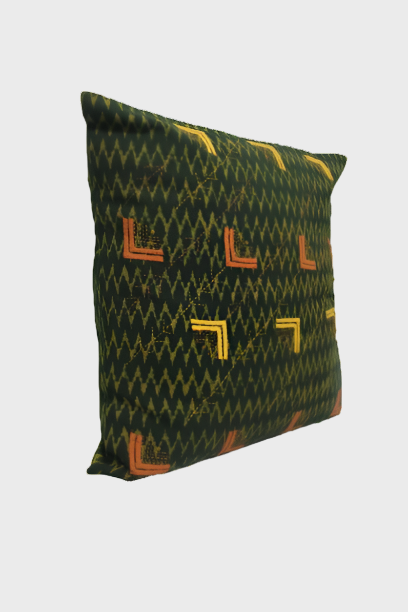 Block Printed Applique Cushion Cover - Green