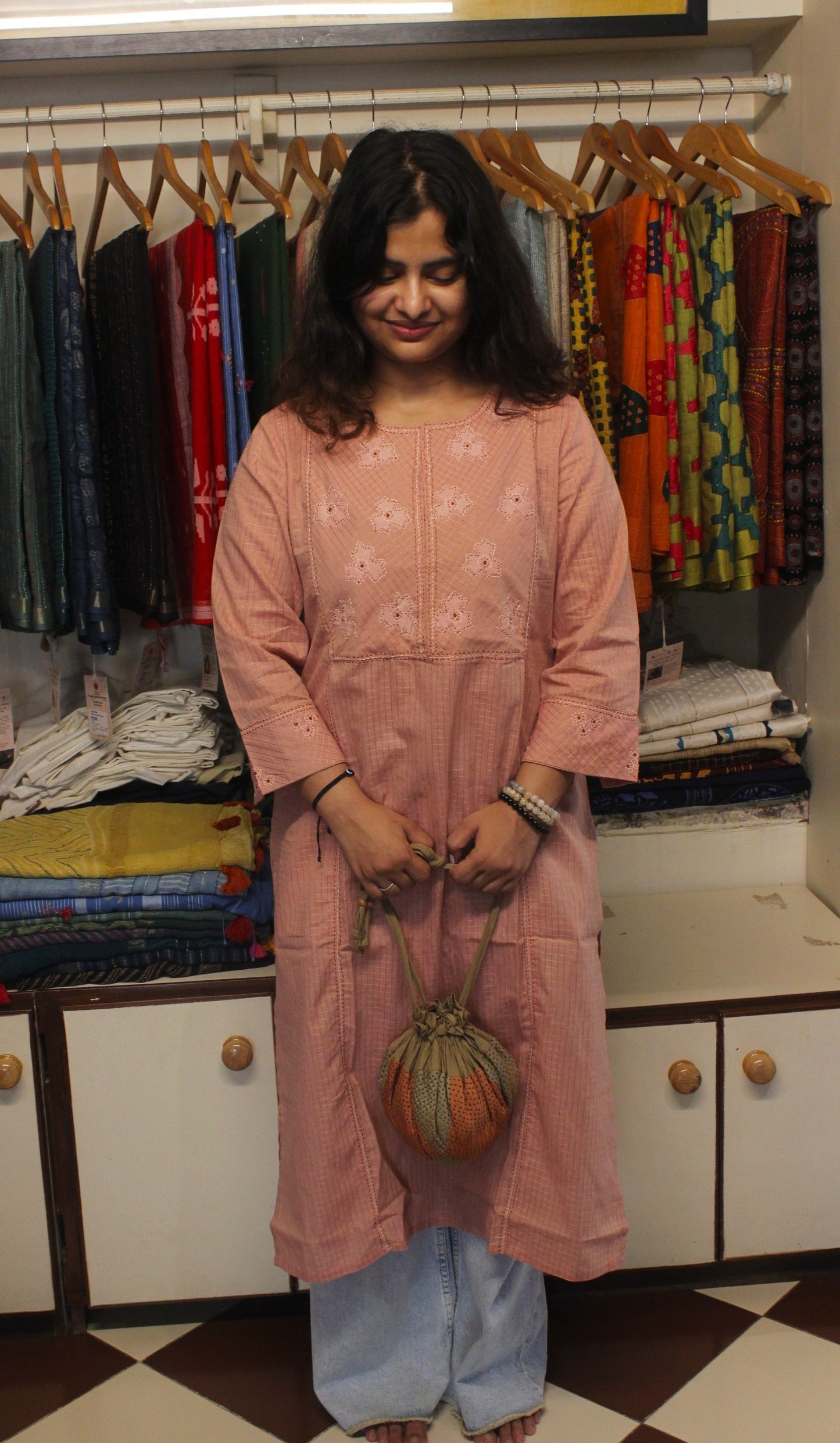 Peach Cotton Kurta