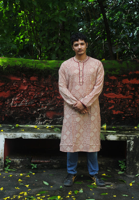Indie Ajrakh Kurta - Red