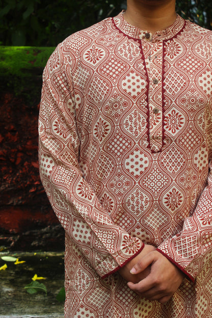 Indie Ajrakh Kurta - Red