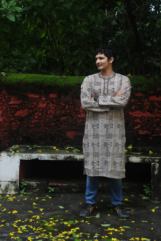 Indie Ajrakh Kurta - Black