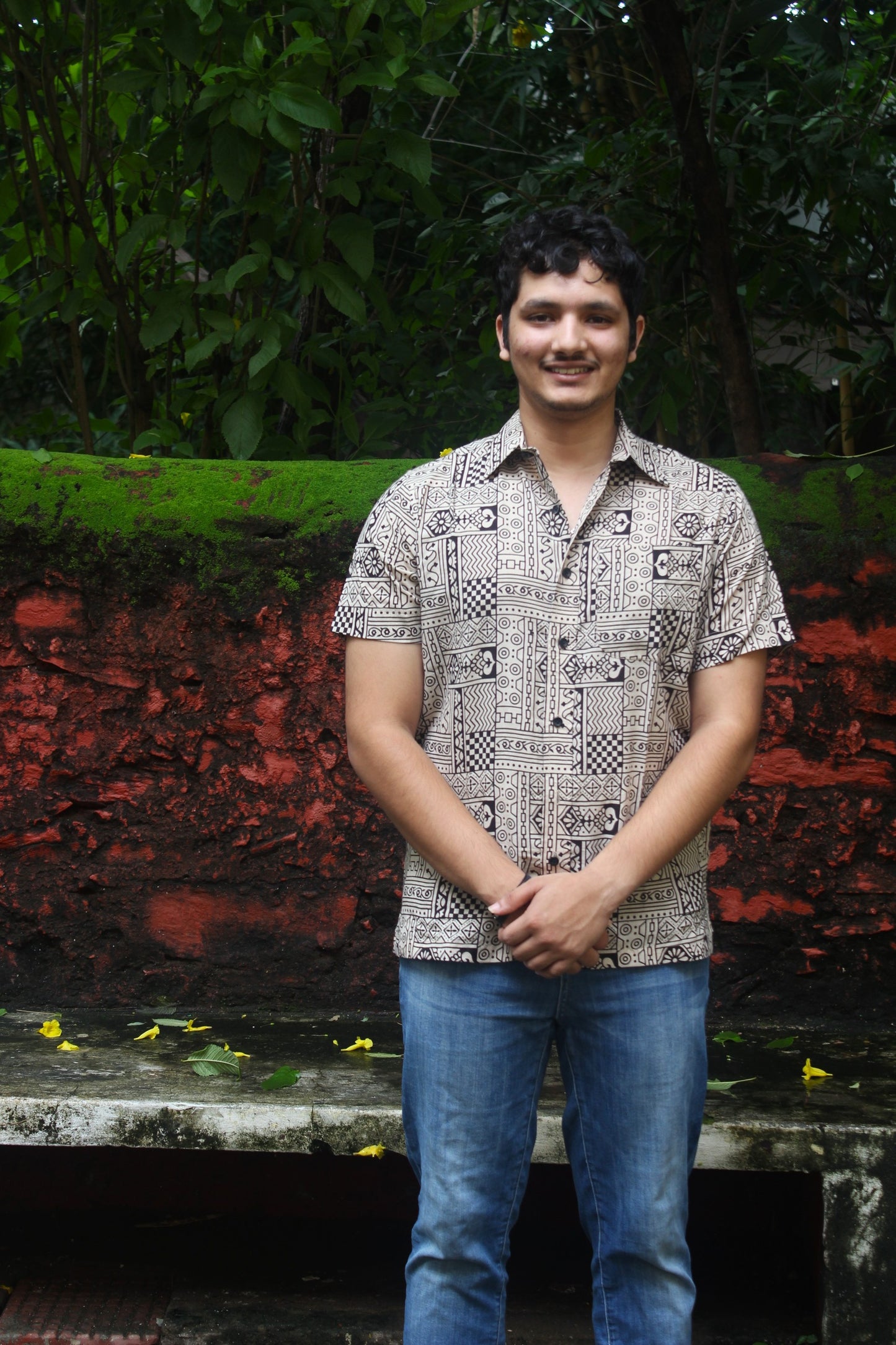 Ajrakh-Inspired Block Print Shirt – White Base with Striking Black Motifs