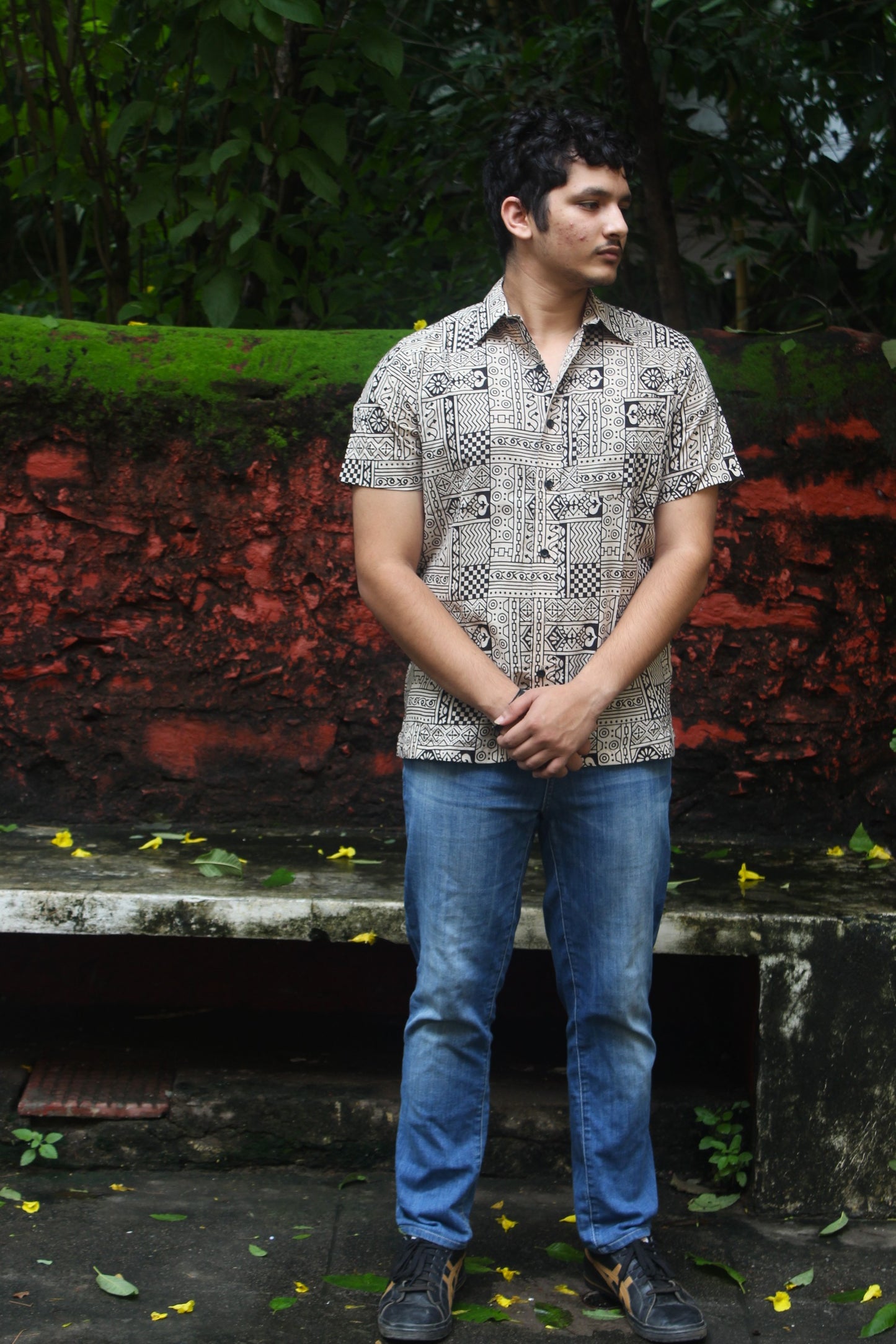 Ajrakh-Inspired Block Print Shirt – White Base with Striking Black Motifs