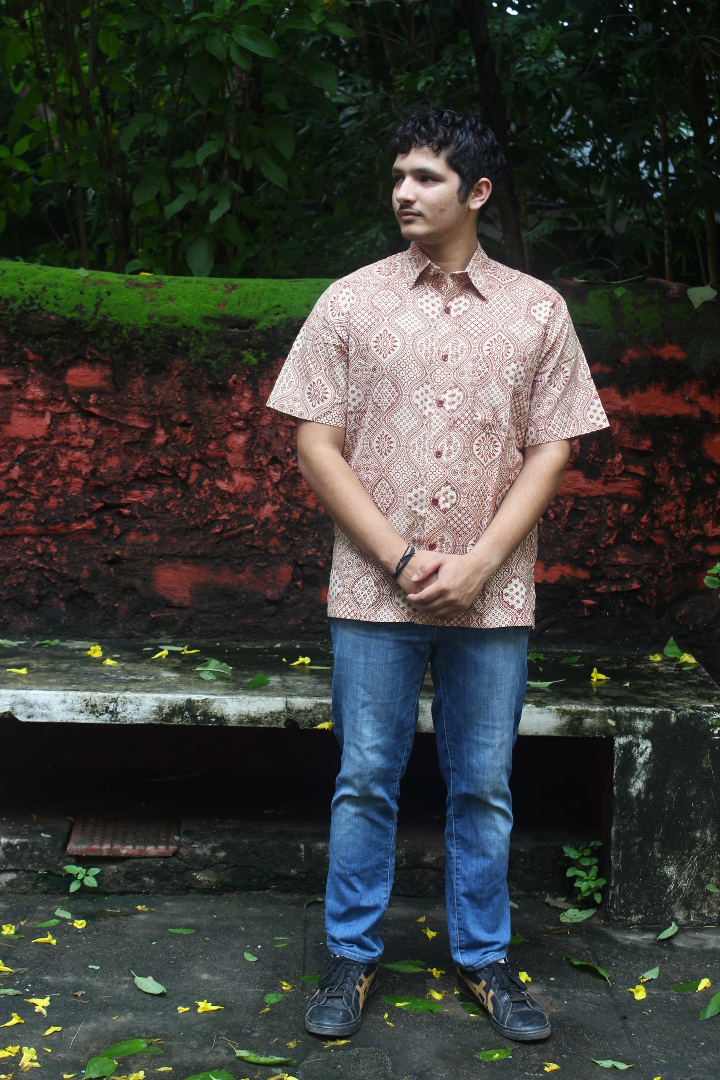 Ajrakh Style Block Printed Cotton Shirt - Red