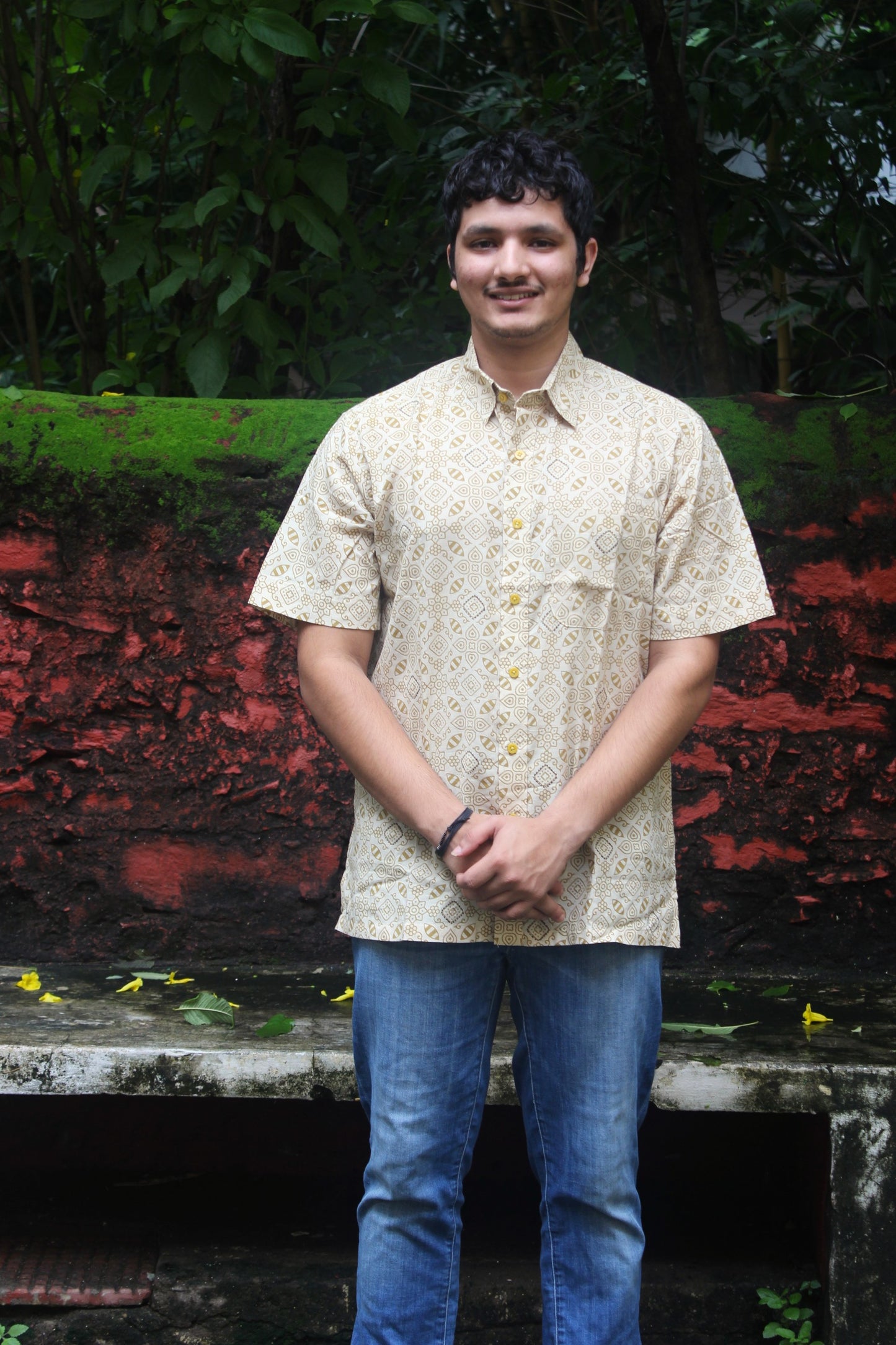 Ajrakh-Inspired Block Print Shirt - Cream