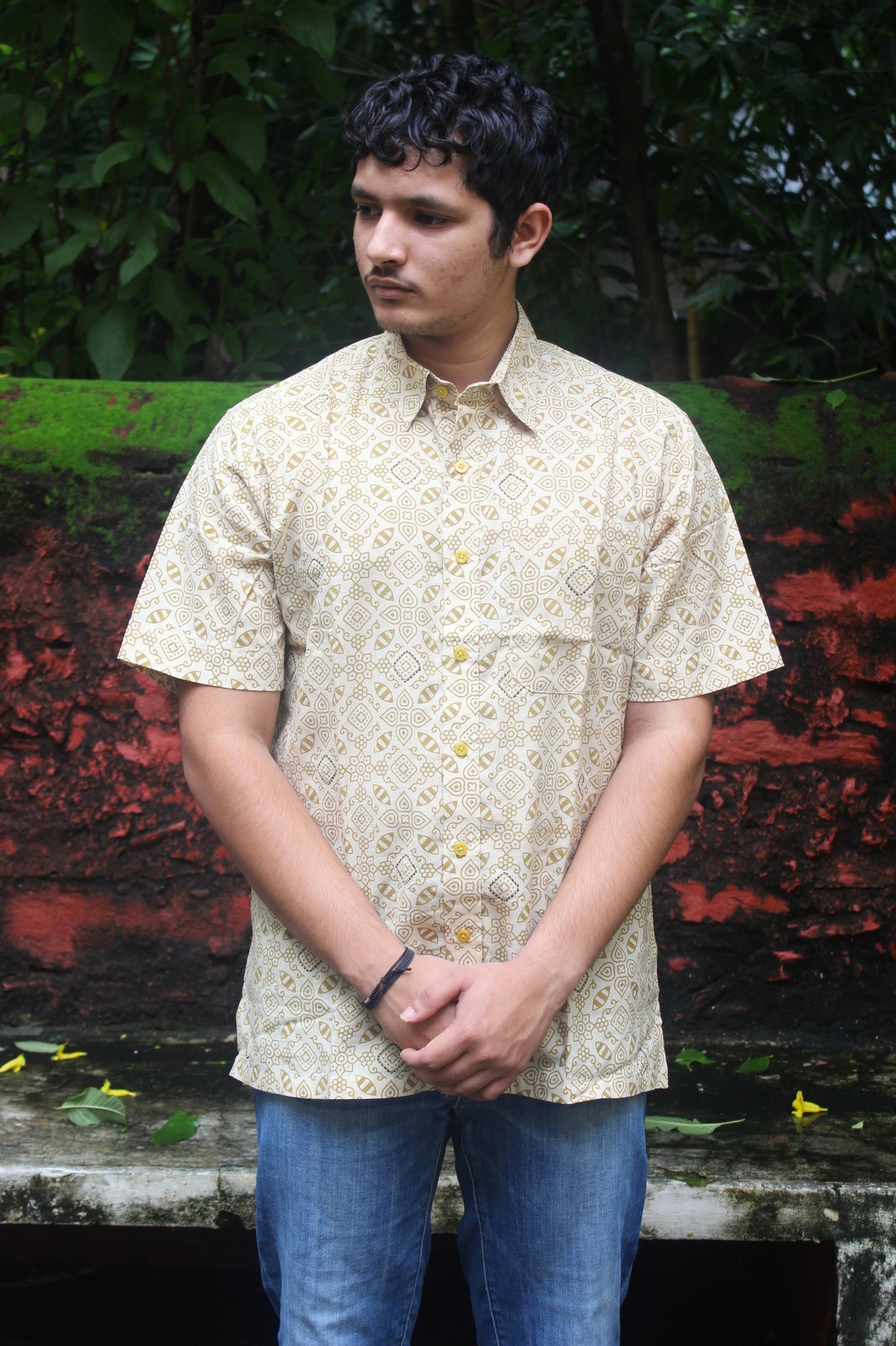 Ajrakh-Inspired Block Print Shirt - Cream