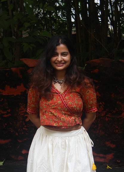 Wrap & Wear - Handcrafted, Block-Printed Wrap Blouse Cum Crop Top Multicolor