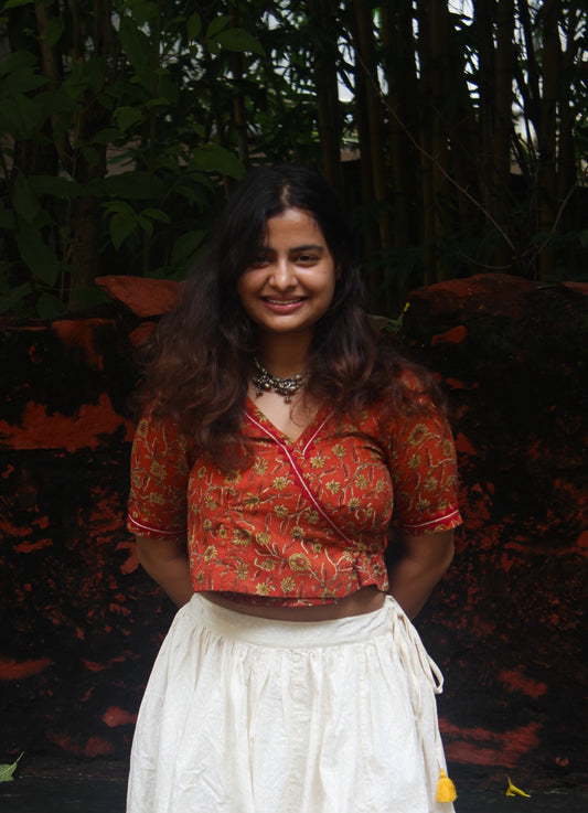 Wrap & Wear - Handcrafted, Block-Printed Wrap Blouse Cum Crop Top Multicolor