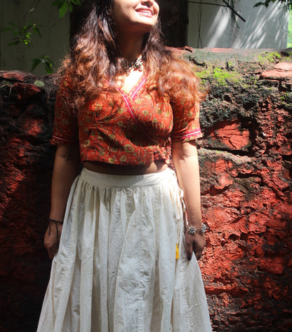 Wrap & Wear - Handcrafted, Block-Printed Wrap Blouse Cum Crop Top Multicolor