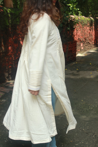 Graceful Threads Pintuck Appliqué Cotton Kurta - Off White
