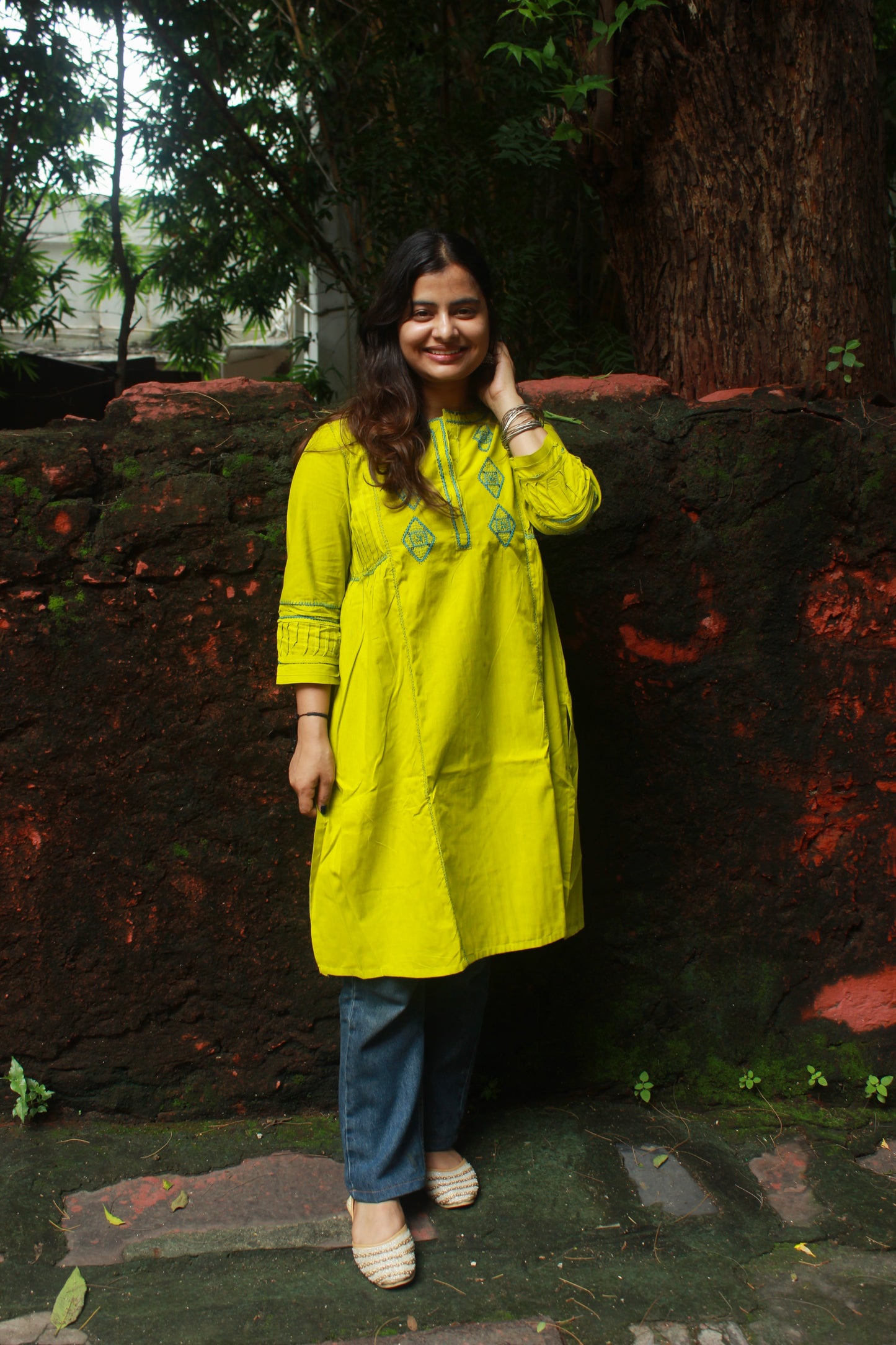 Nazm Pintuck Kurta - Green