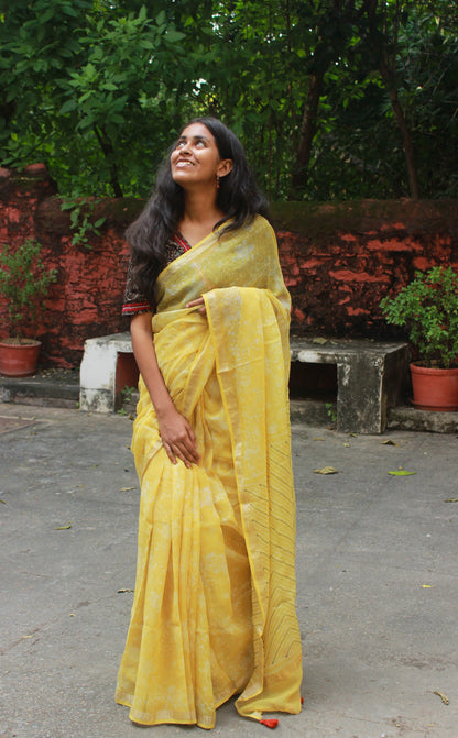 Lemon-Yellow Kota Doriya Saree