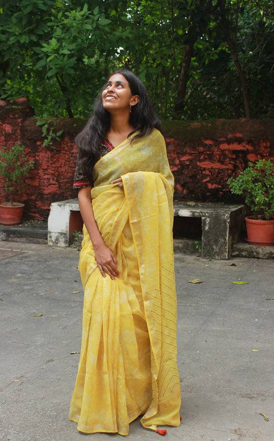 Lemon-Yellow Kota Doriya Saree