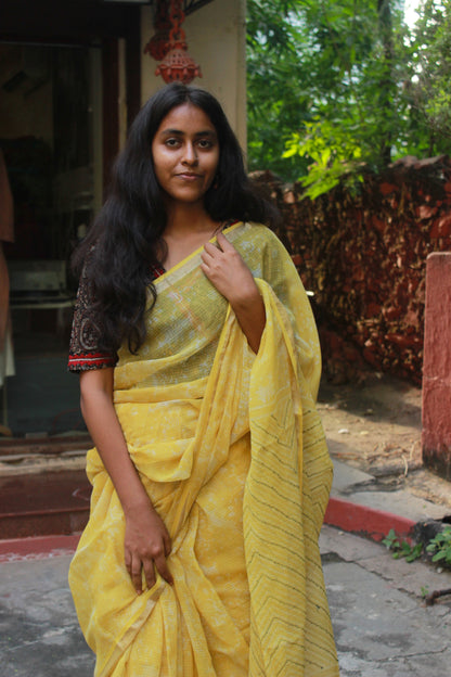 Lemon-Yellow Kota Doriya Saree