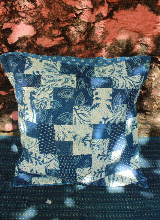 Indigo Meadow Cotton Cushion Cover