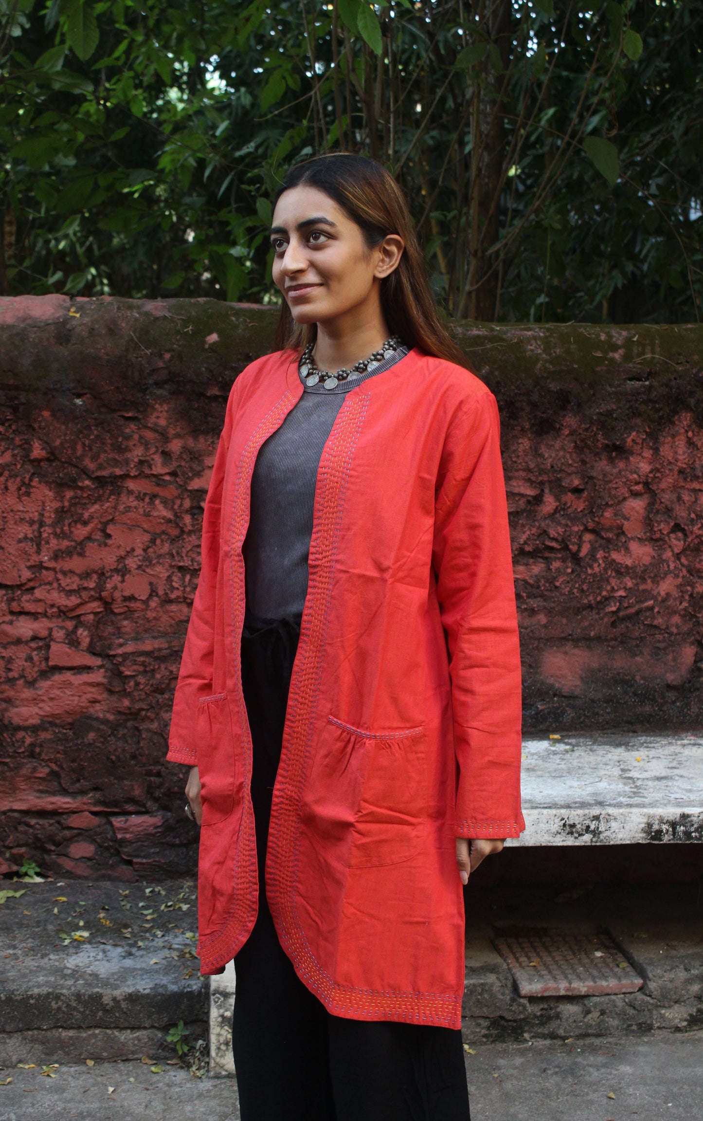 Reversible Long Cotton Jacket - Raspberry Red