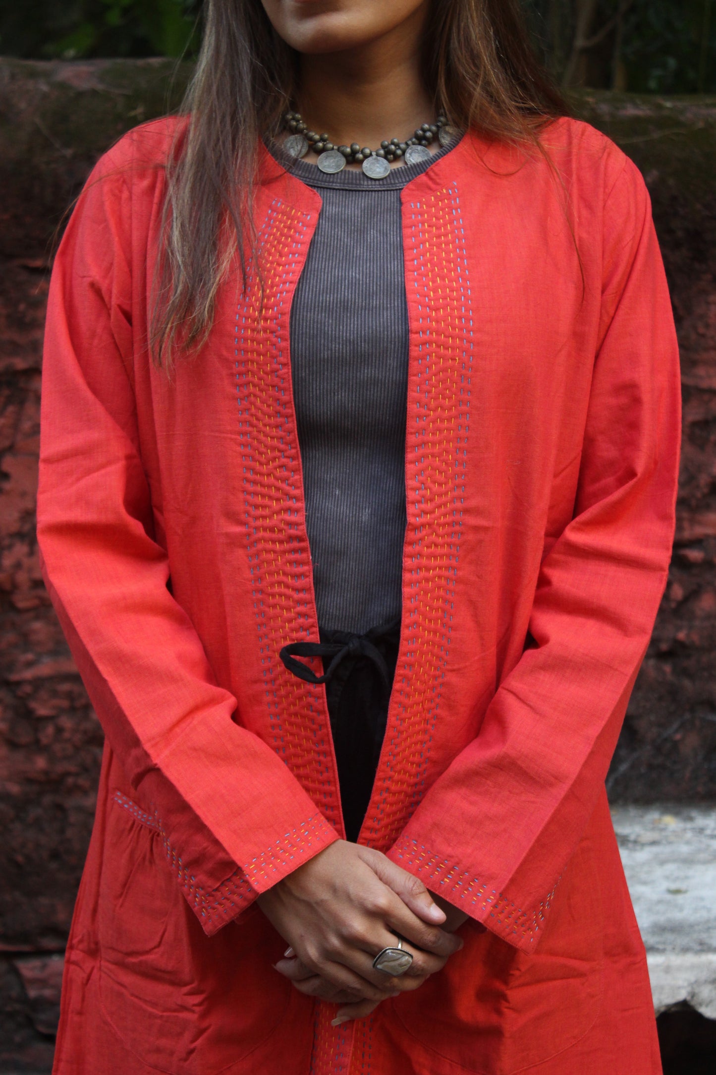 Reversible Long Cotton Jacket - Raspberry Red
