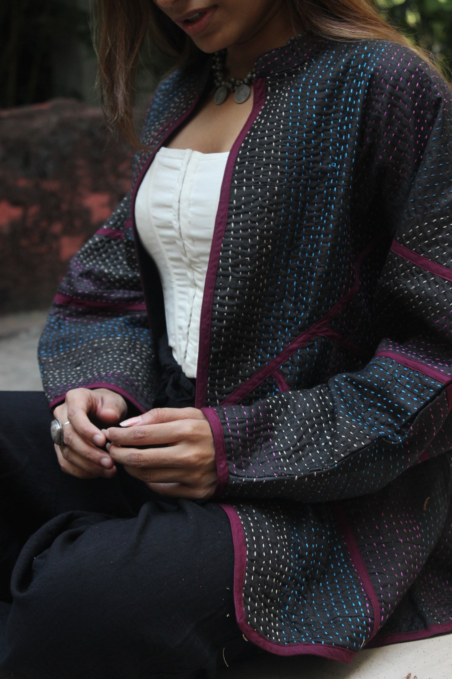 Luxurious Handcrafted Silk Jacket - Black