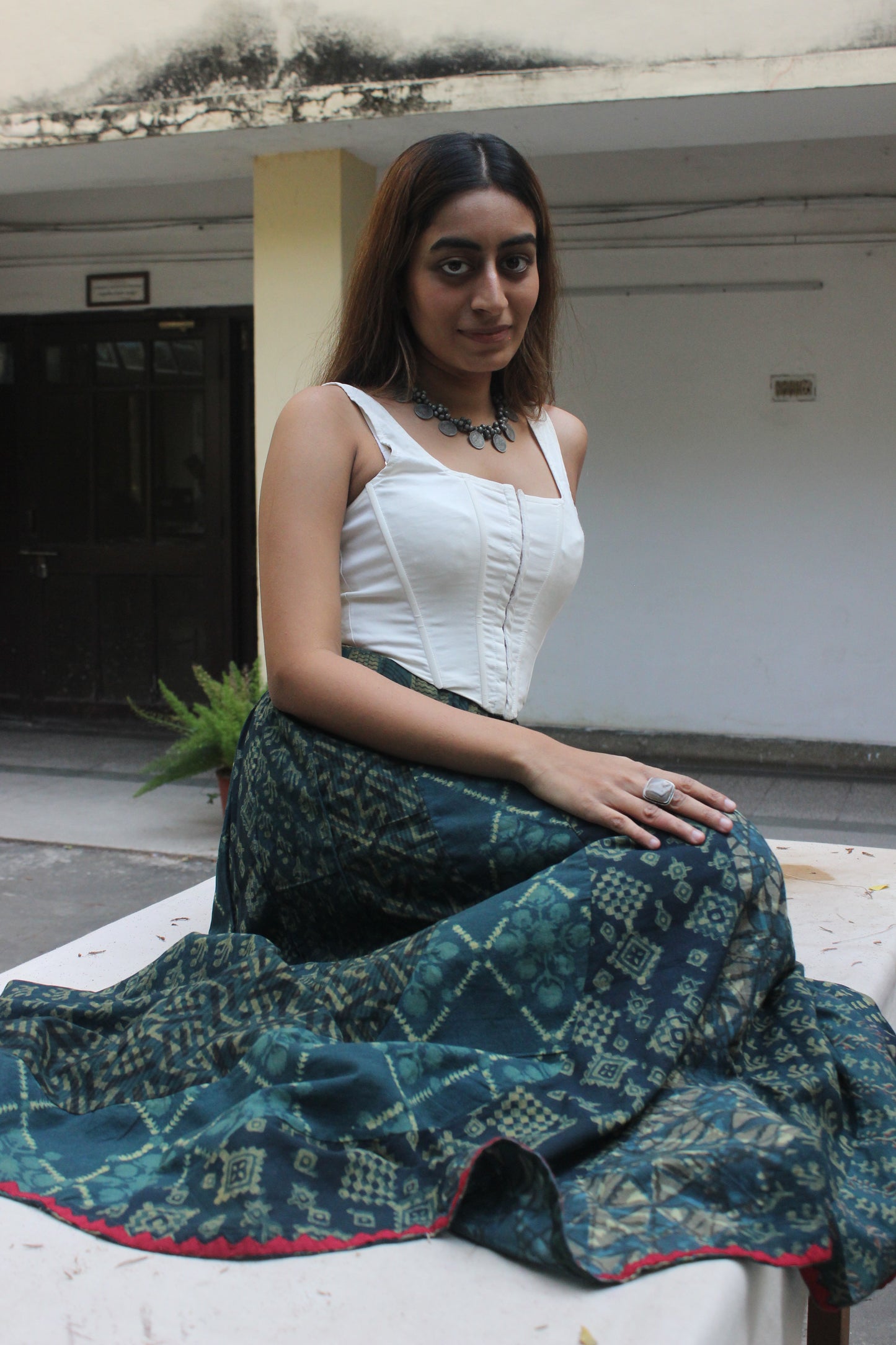 Handcrafted Block-Printed Cotton Skirt - Green