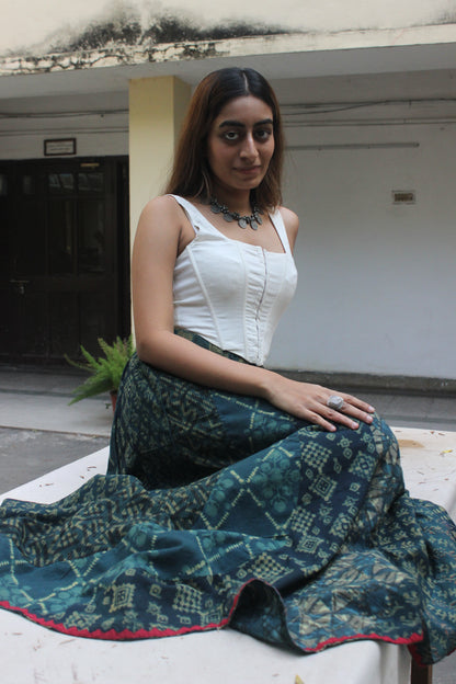 Handcrafted Block-Printed Cotton Skirt - Green