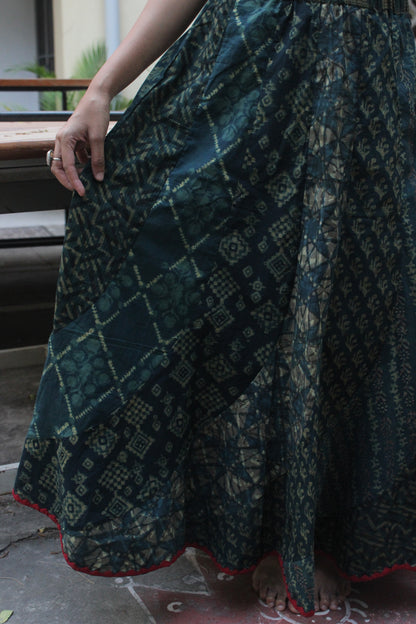 Handcrafted Block-Printed Cotton Skirt - Green