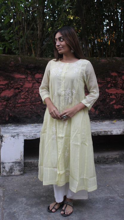 Daylily Crafted Kurta cotton - Lemon yellow