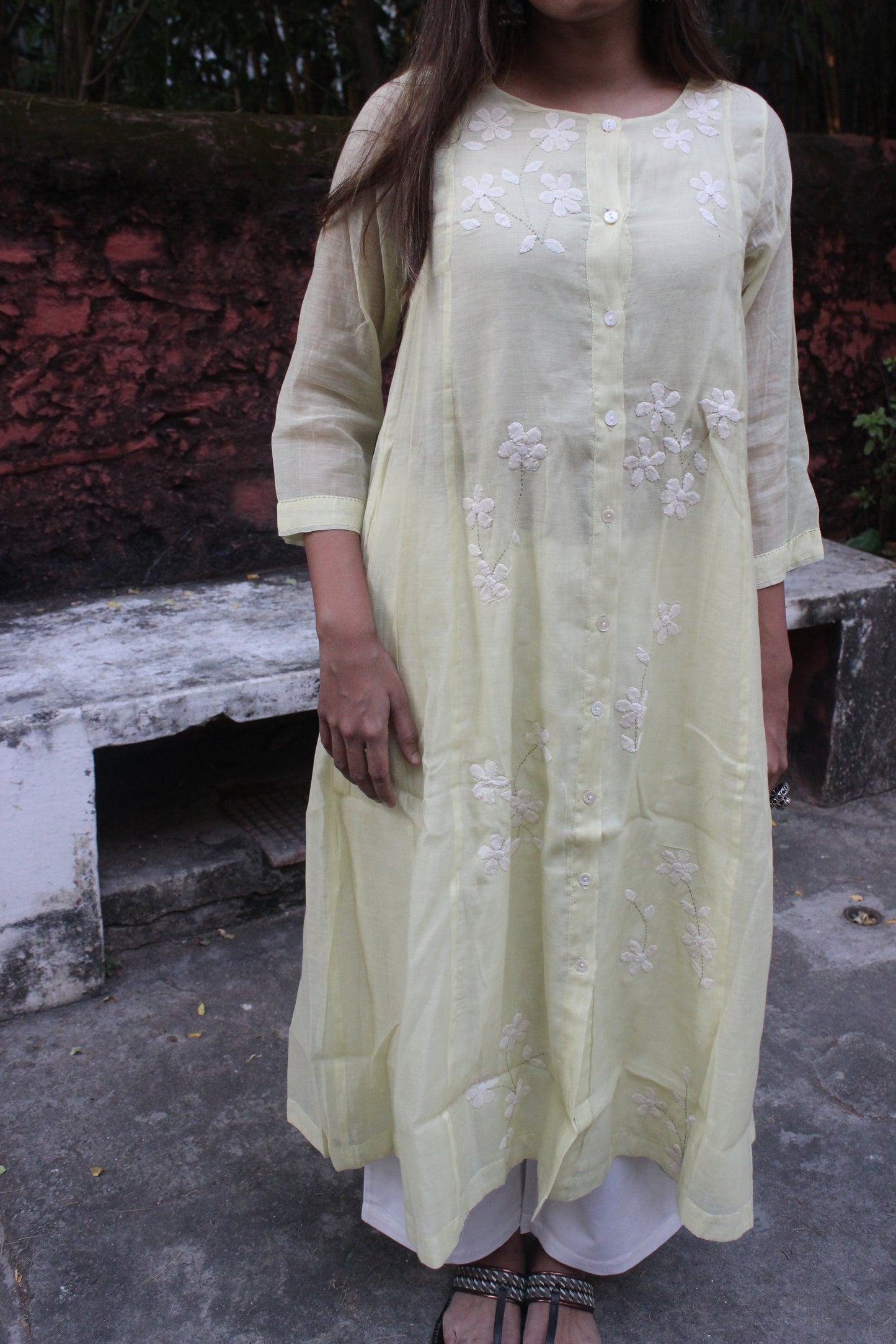 Daylily Crafted Kurta cotton - Lemon yellow