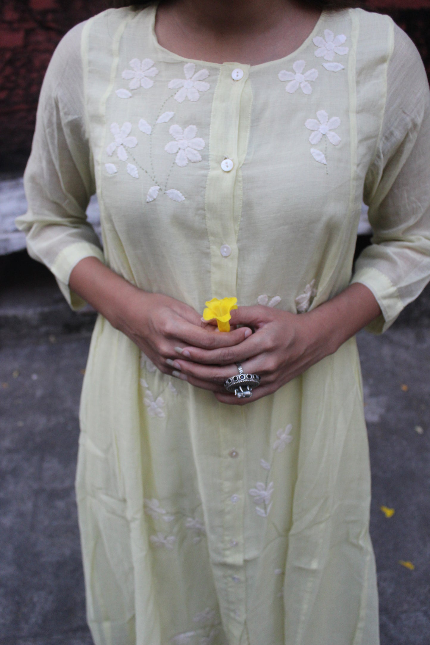 Daylily Crafted Kurta cotton - Lemon yellow