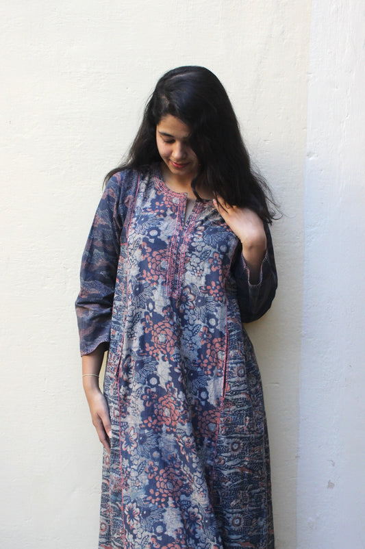 Dusty lavender Block Printed Cotton Kurta