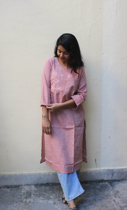 Peach Cotton Kurta