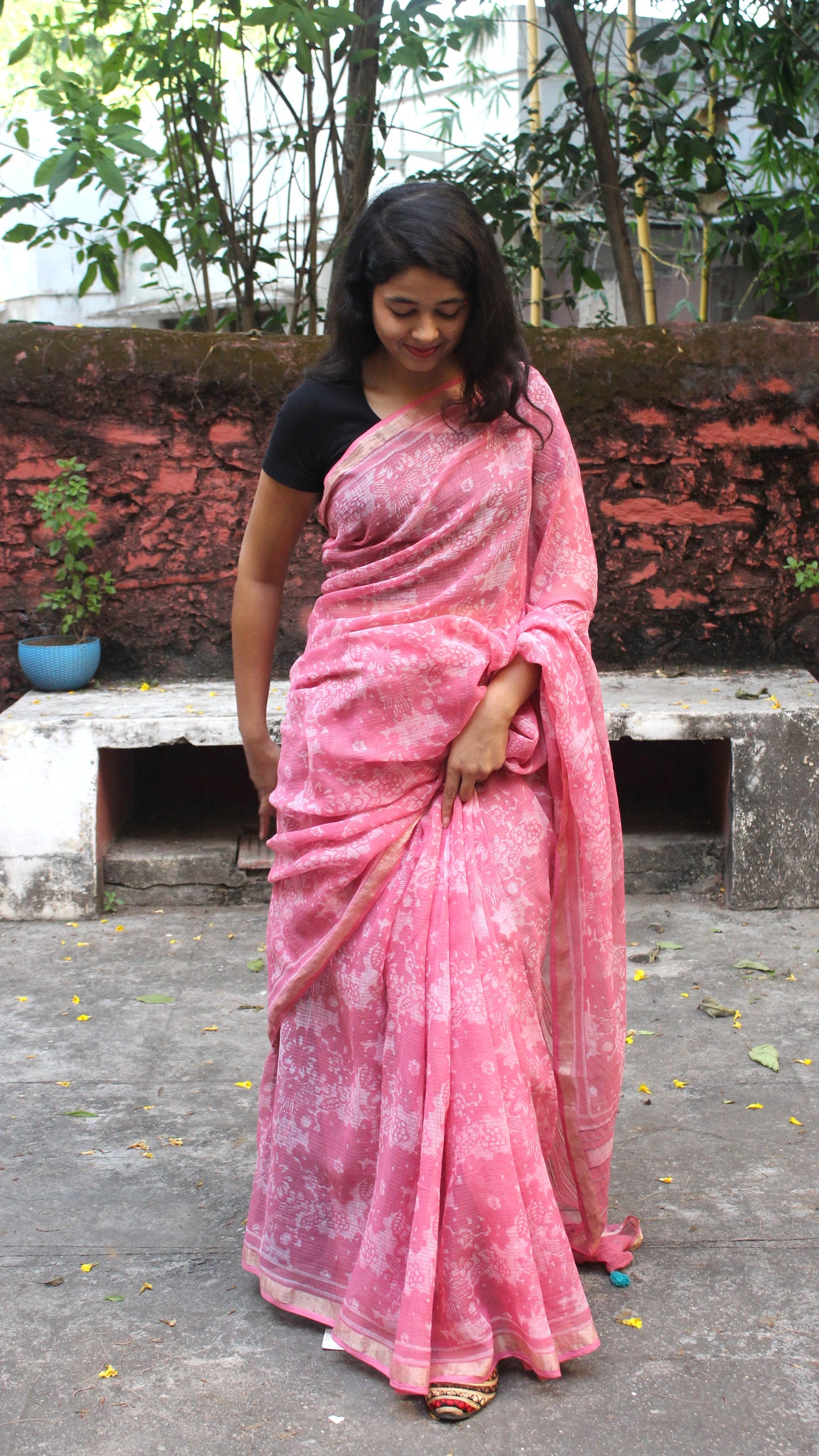 Floral Pink Kota Doriya Saree