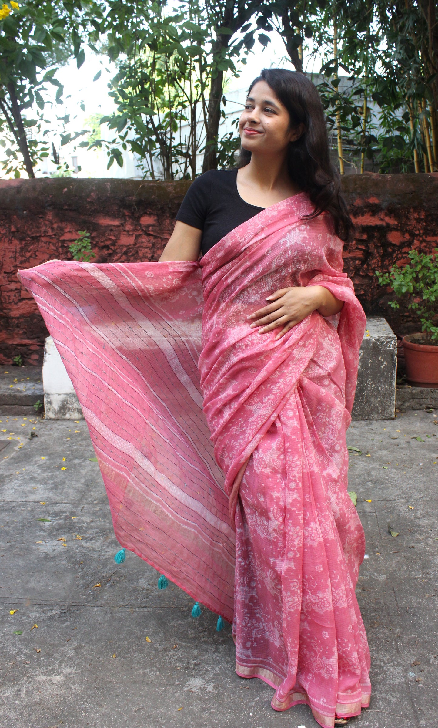 Floral Pink Kota Doriya Saree