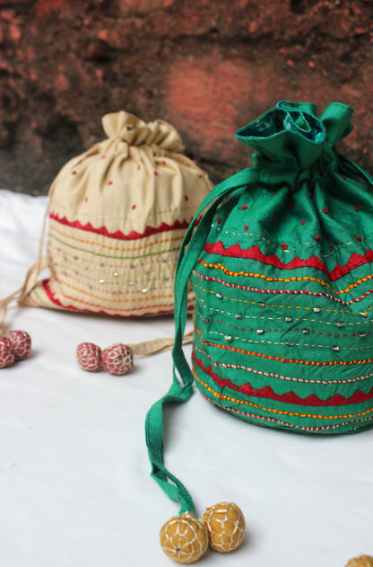Silk Potli bag with heavy embroidery
