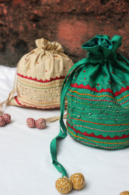 Silk Potli bag with heavy embroidery