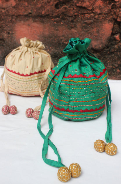Silk Potli bag with heavy embroidery
