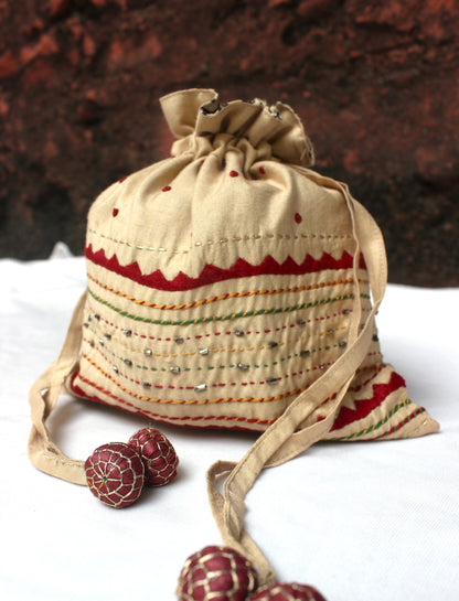Silk Potli bag with heavy embroidery